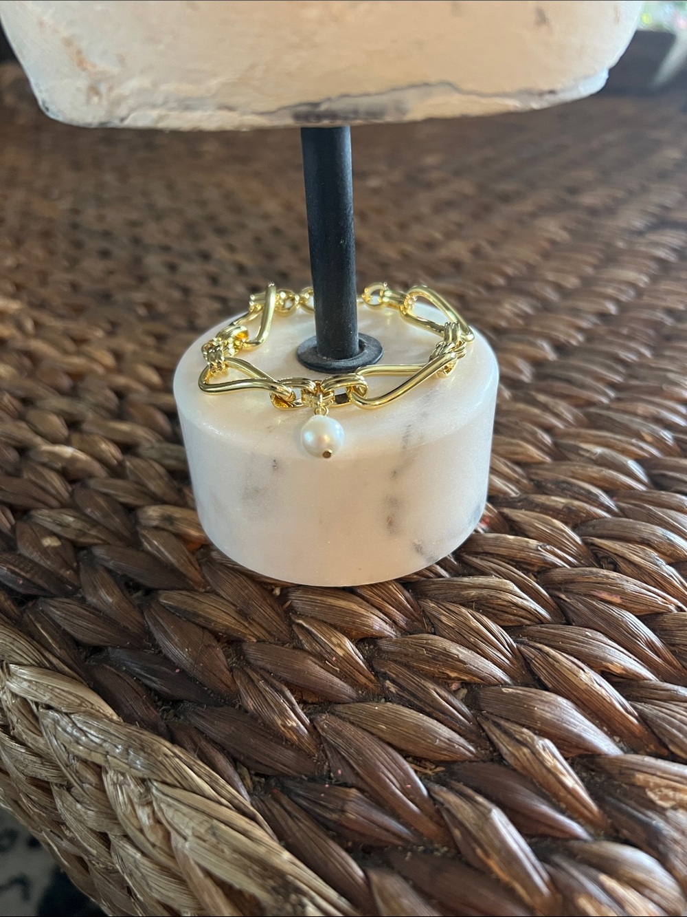 Uncommon James Gold Link Bracelet with Pearl Drop